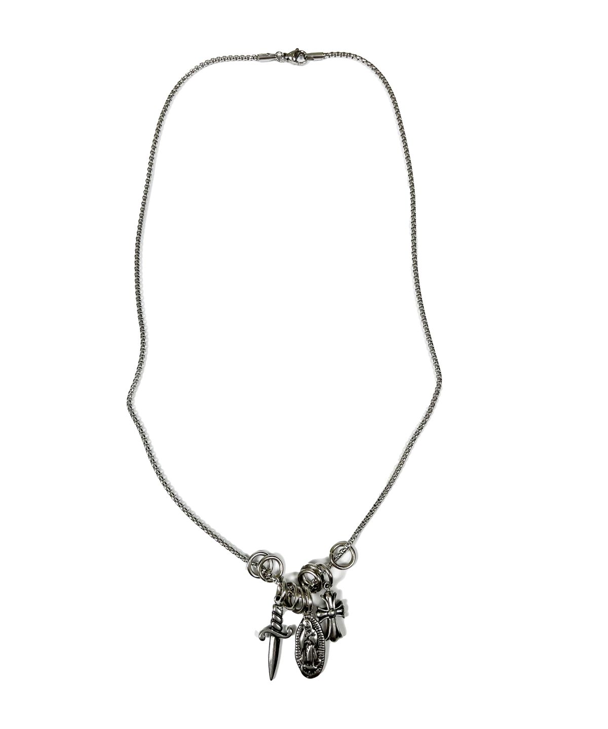 스케이터락(SK8ER ROCK) Three Pendant O-Ring Surgical Steel Necklace ((Steel))