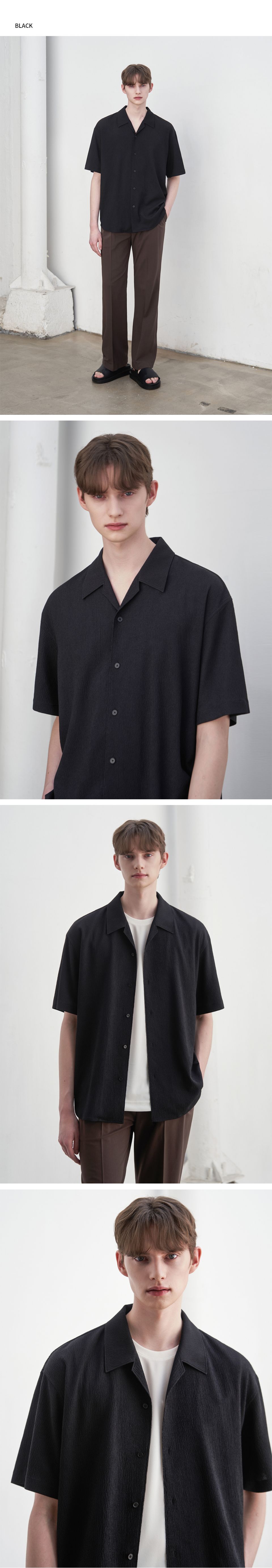 MUSINSA | DRAW FIT Seersucker Loose Fit Open Collar Shirt [WHITE]