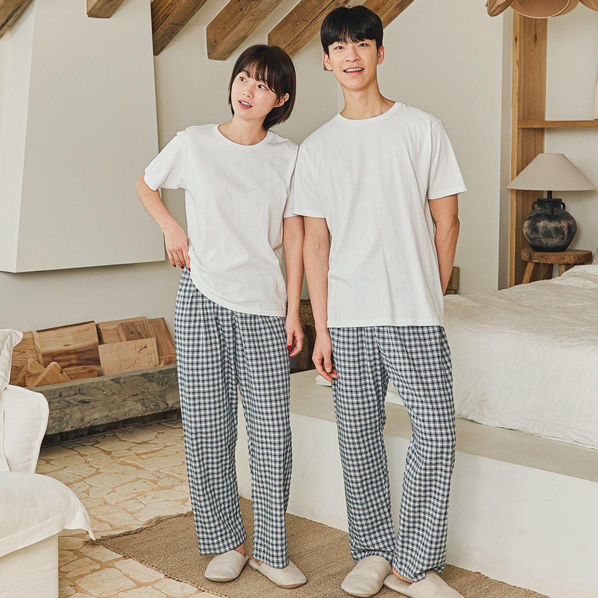 찌니야(JJNIYA) 리버플체크 공용 9부잠옷바지
