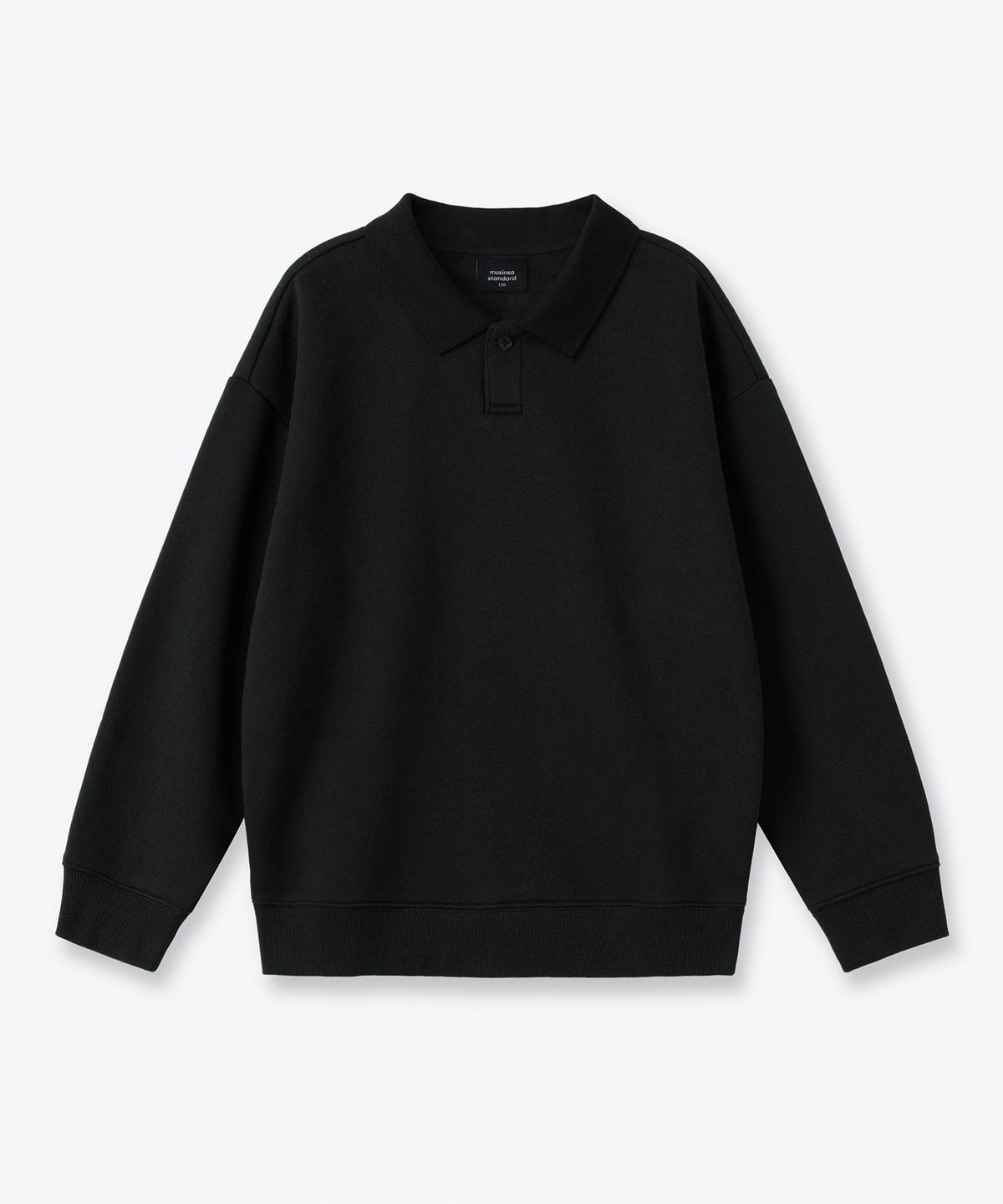 무신사 스탠다드 키즈(MUSINSA STANDARD KIDS) 기모 오버사이즈 칼라드 스웨트셔츠 [블랙]