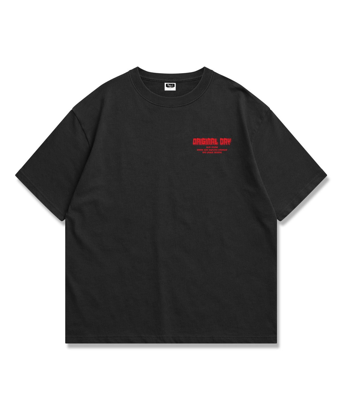 오리지널데이(ORIGINALDAY) Original Color Font 오버핏 반팔 티셔츠 남녀공용 Black(Red)