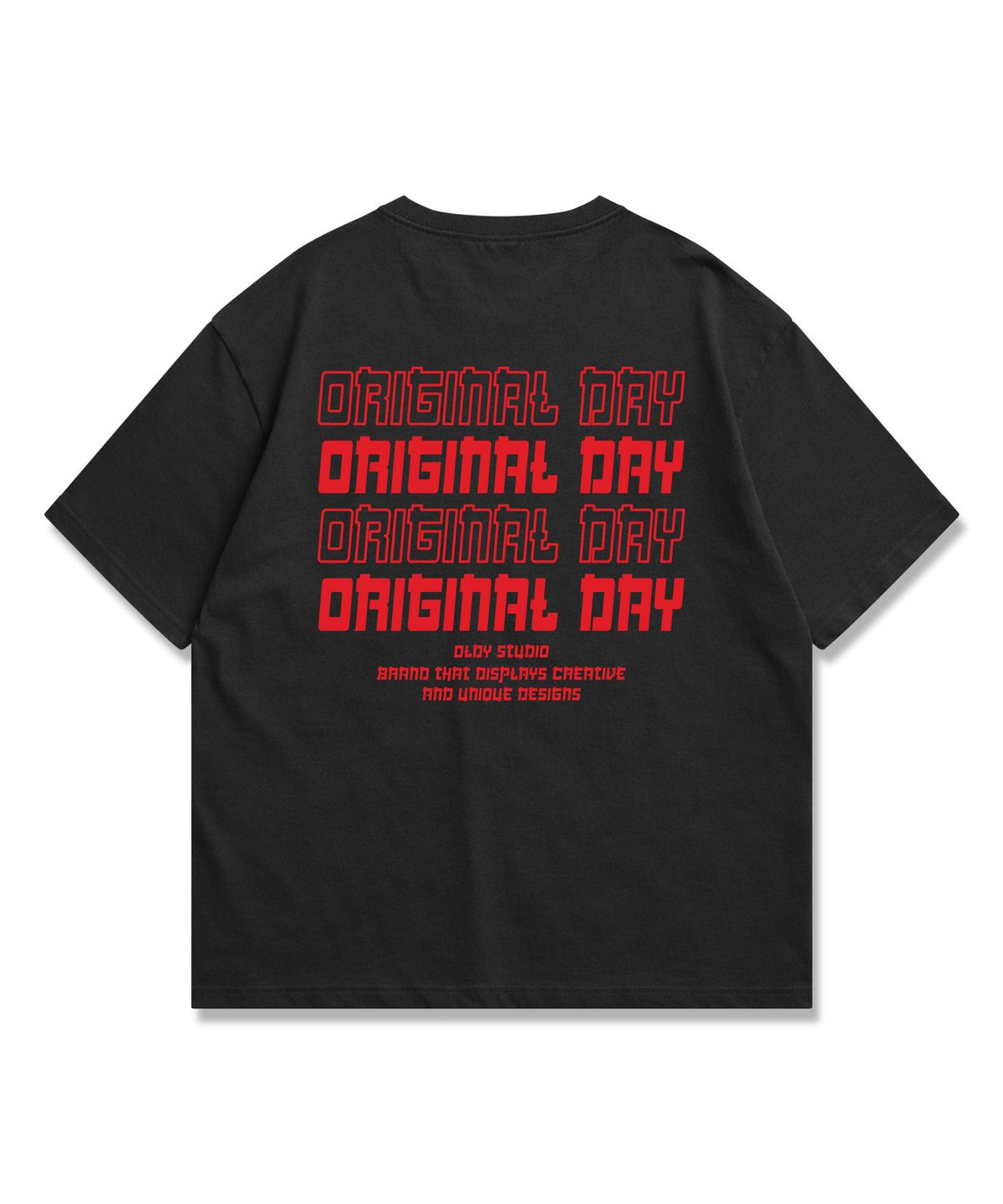 오리지널데이(ORIGINALDAY) Original Color Font 오버핏 반팔 티셔츠 남녀공용 Black(Red)