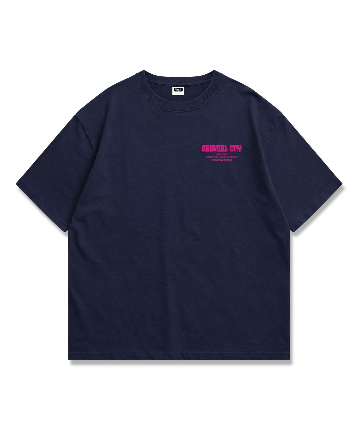 오리지널데이(ORIGINALDAY) Original Color Font 오버핏 반팔 티셔츠 남녀공용 Navy(Pink)