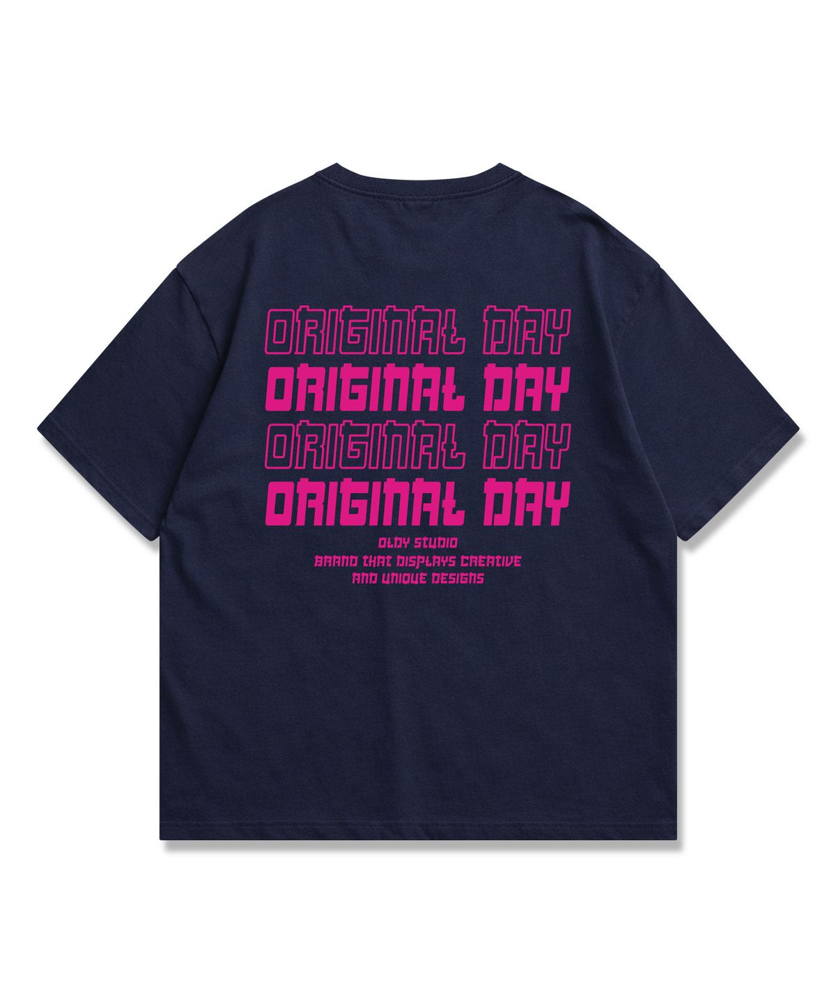 오리지널데이(ORIGINALDAY) Original Color Font 오버핏 반팔 티셔츠 남녀공용 Navy(Pink)