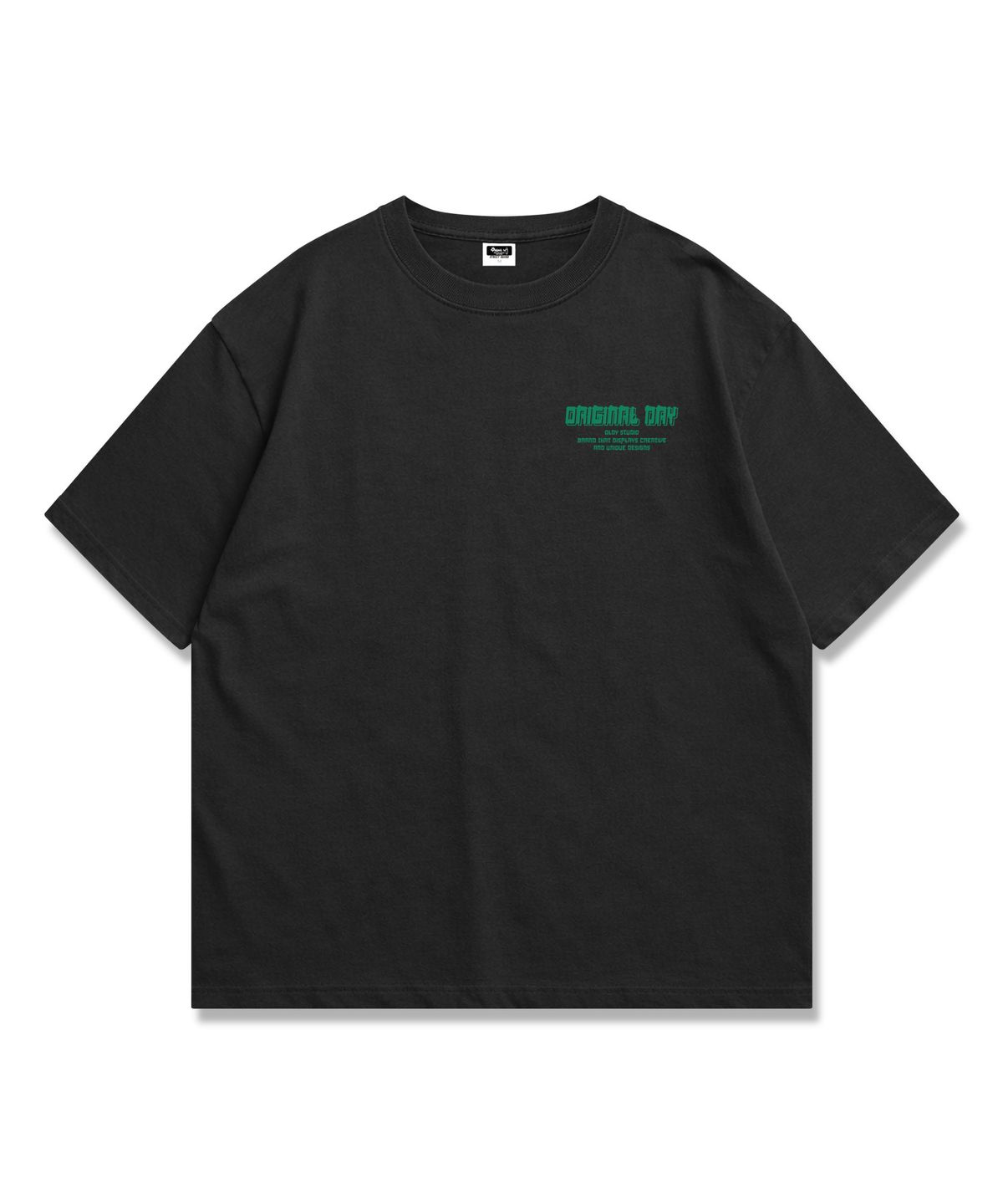 오리지널데이(ORIGINALDAY) Original Color Font 오버핏 반팔 티셔츠 남녀공용 Black(Green)