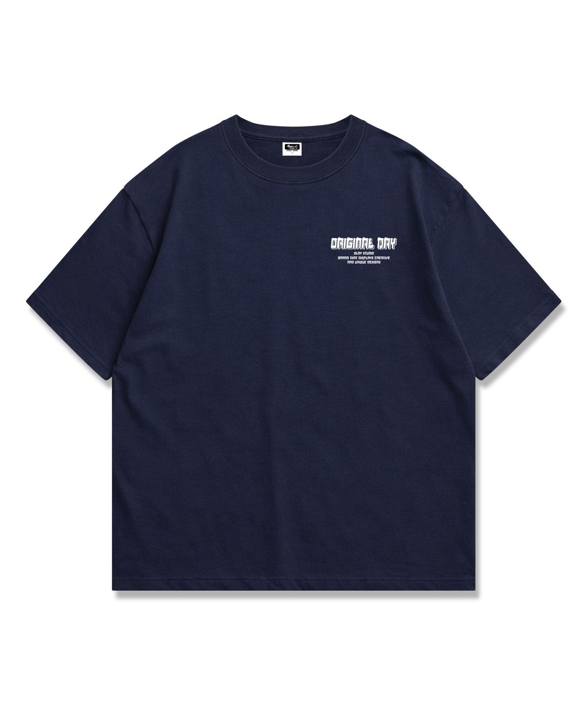 오리지널데이(ORIGINALDAY) Original Color Font 오버핏 반팔 티셔츠 남녀공용 Navy(White)