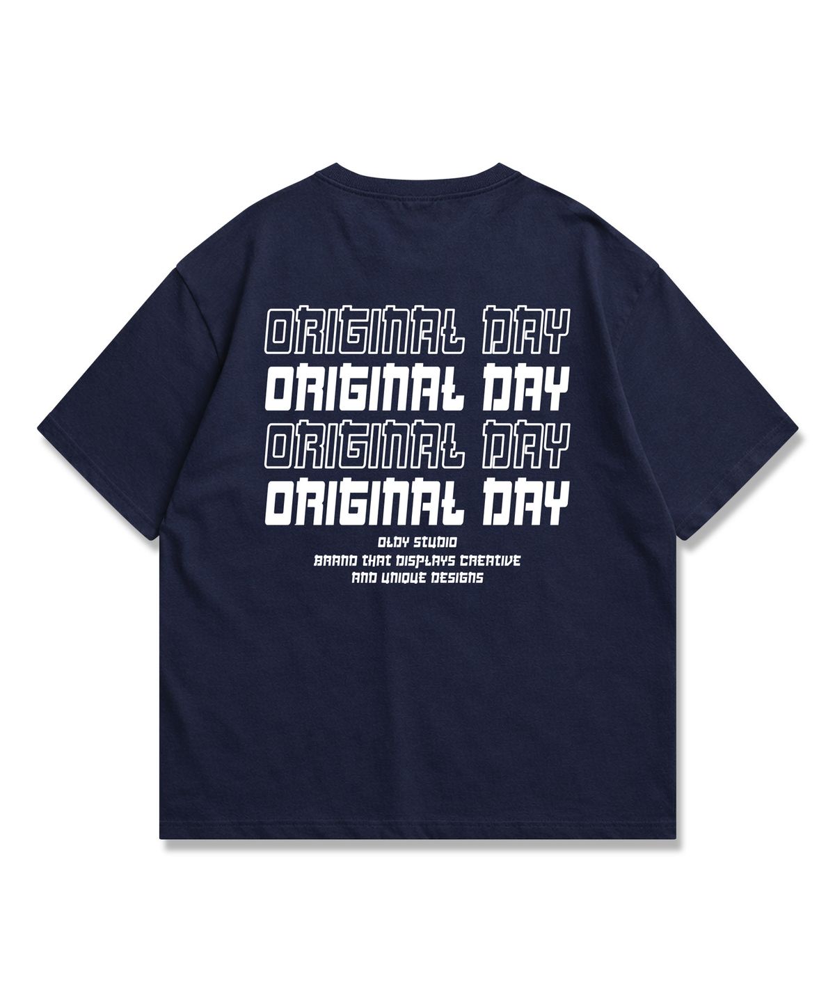 오리지널데이(ORIGINALDAY) Original Color Font 오버핏 반팔 티셔츠 남녀공용 Navy(White)