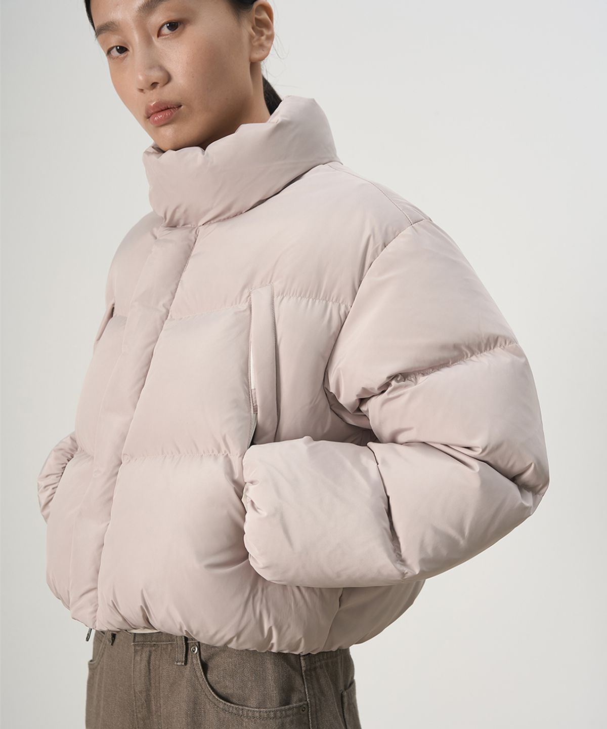 러프사이드 화이트라벨(ROUGH SIDE WHITE LABEL) Puffer Down Jumper Oatmeal