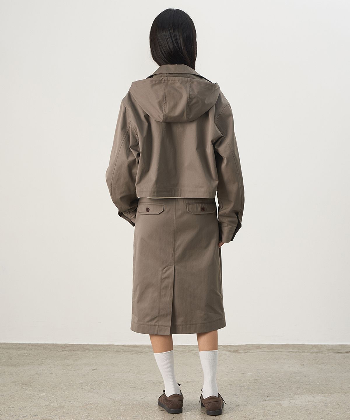 러프사이드 화이트라벨(ROUGH SIDE WHITE LABEL) Blend 2tuck Skirt Mud