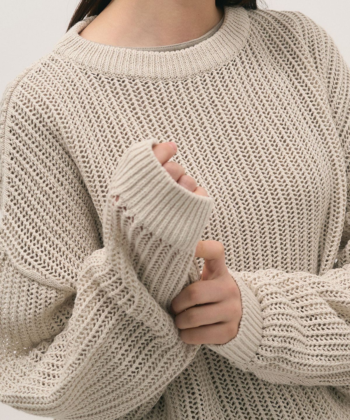 러프사이드 화이트라벨(ROUGH SIDE WHITE LABEL) Paper Net Crewneck Knit Silver Birch