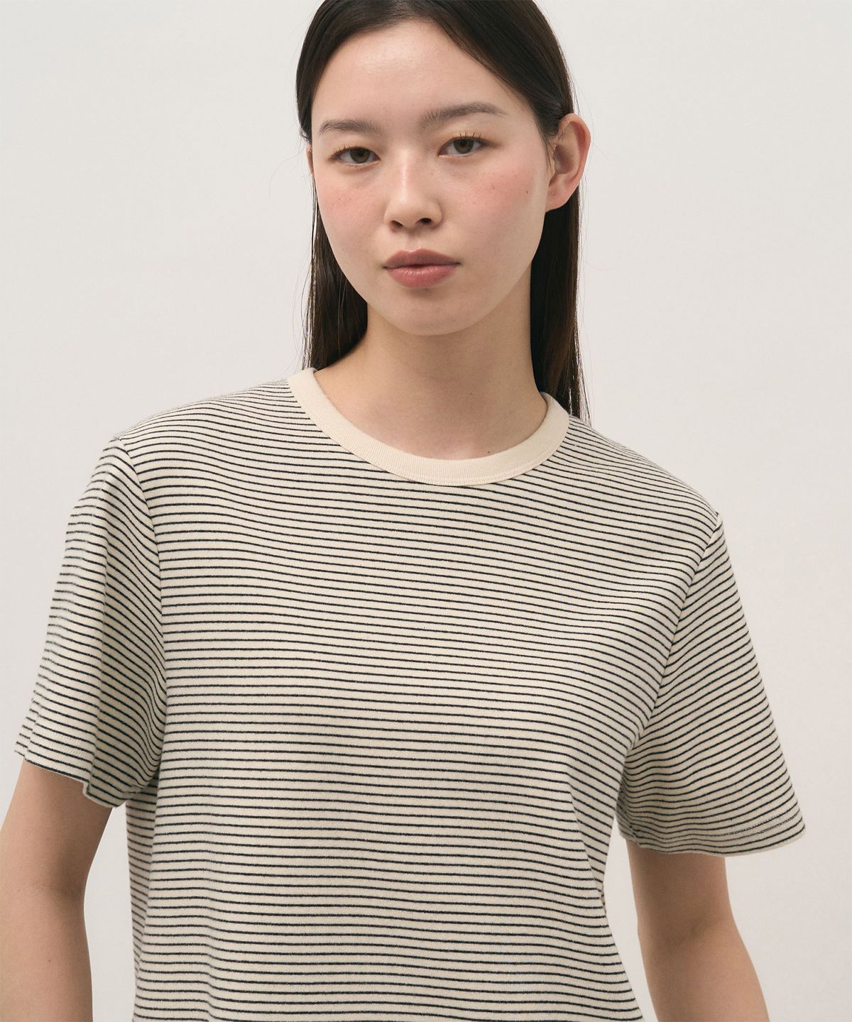 러프사이드 화이트라벨(ROUGH SIDE WHITE LABEL) Soft Stripe 1/2 T-Shirt Marshmallow