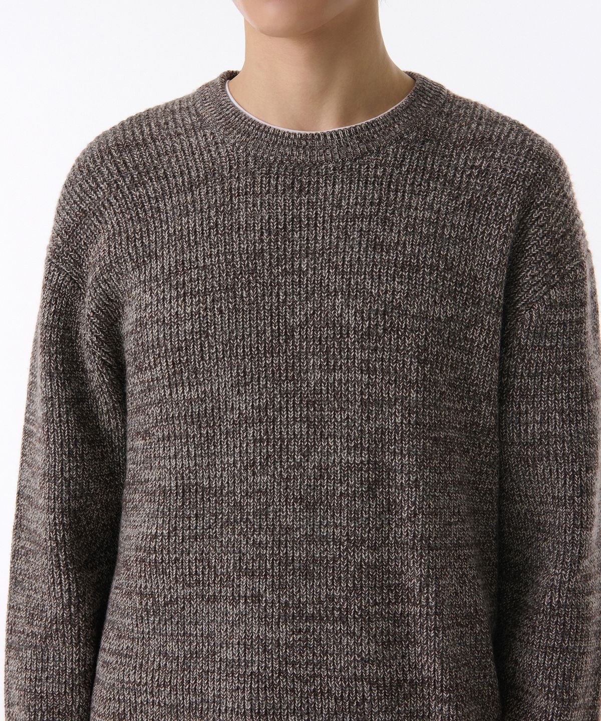 무신사 스탠다드(MUSINSA STANDARD) 믹스드 얀 크루 넥 니트 [브라운]