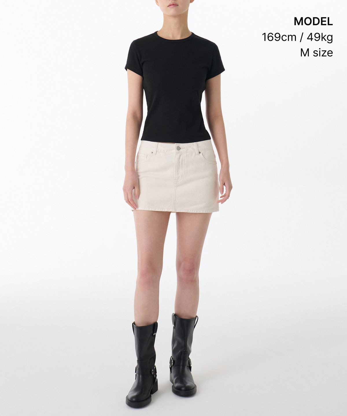 무신사 스탠다드 우먼(MUSINSA STANDARD WOMAN) 우먼즈 로 라이즈 데님 미니 스코츠 [크림]