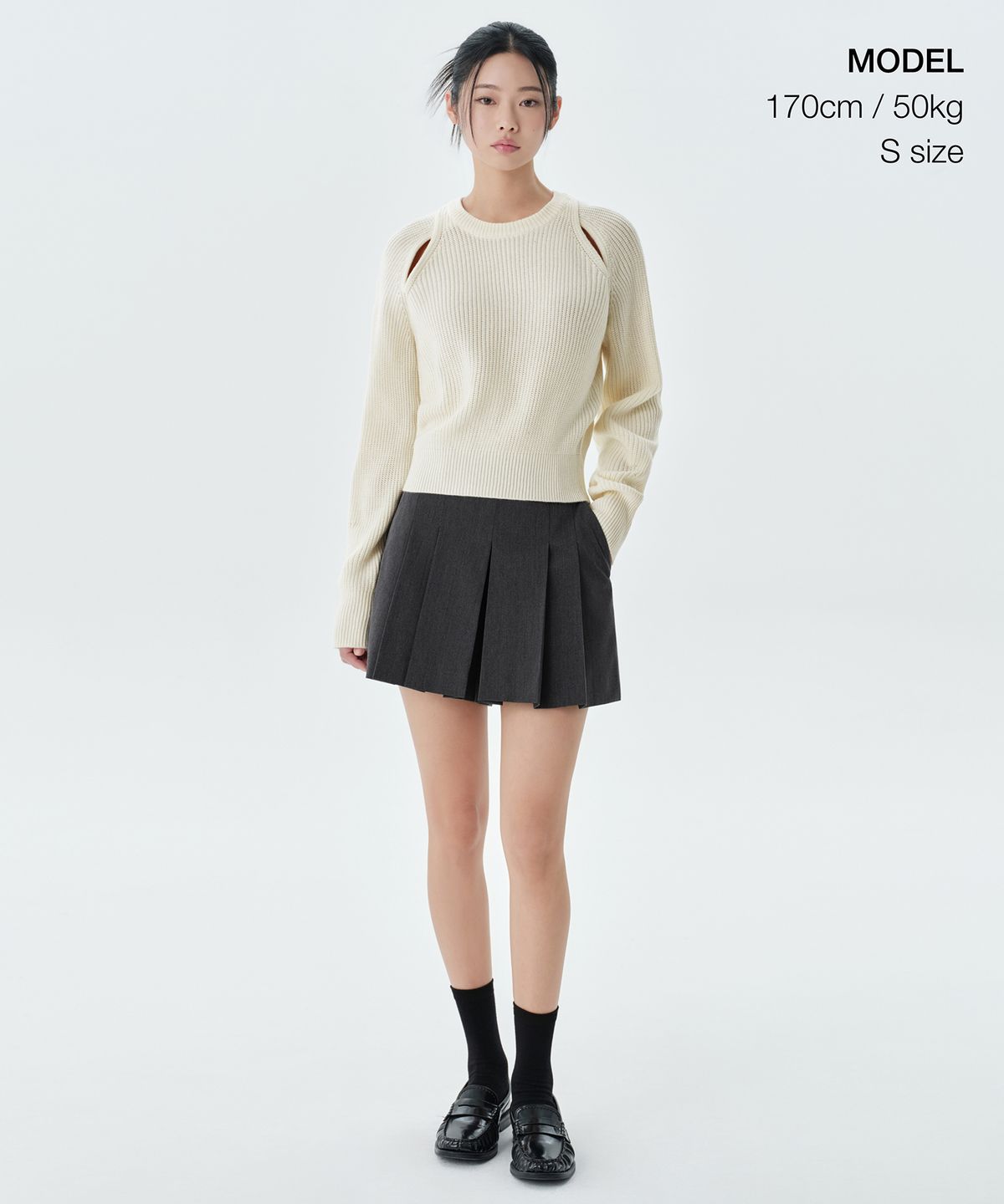 무신사 스탠다드 우먼(MUSINSA STANDARD WOMAN) 우먼즈 리브드 숄더 컷 아웃 니트 [아이보리]