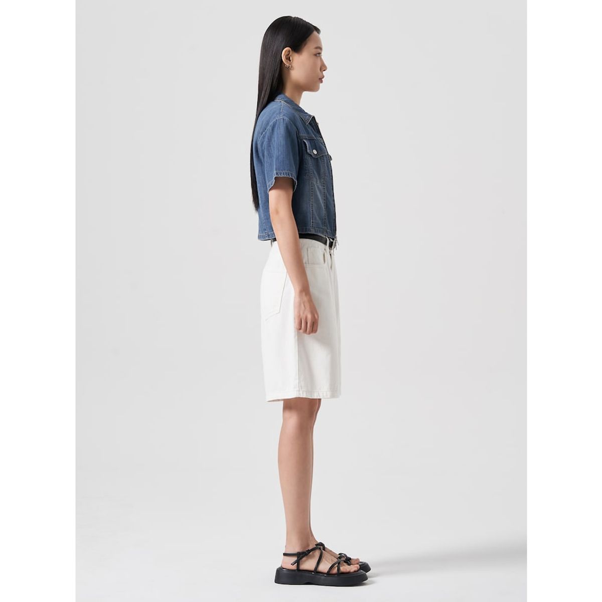 에잇세컨즈(8SECONDS) 데님 반소매 집업 재킷  블루 (324739DPDP)