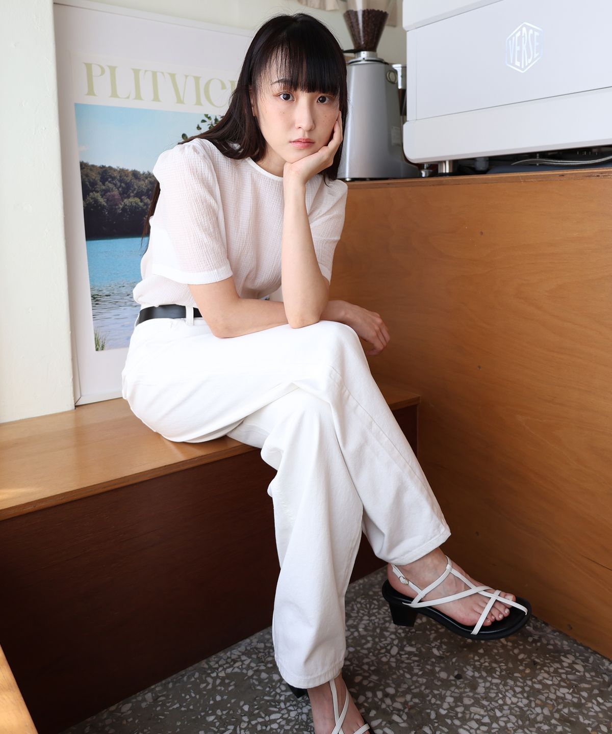 폴앤앨리스(PAUL&ALICE) HALF SLEEVE SHEER BLOUSE / WHITE
