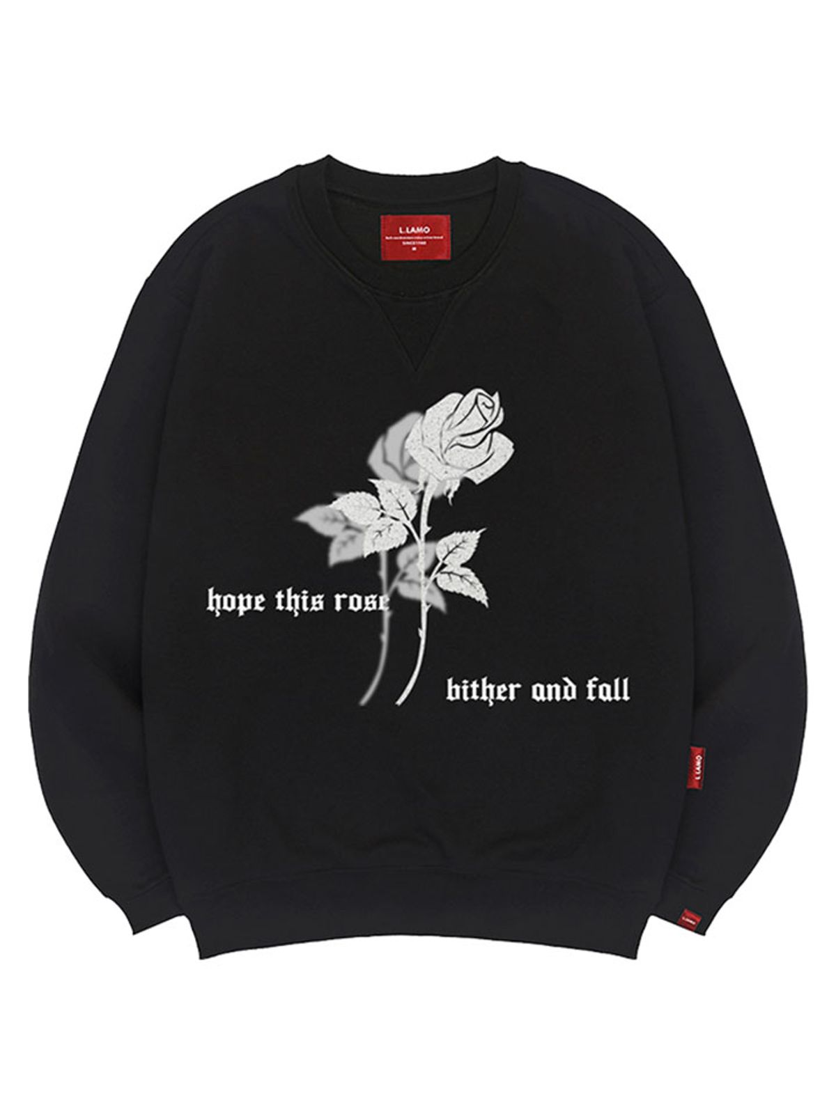 엘라모(LLAMO) 블랙로즈 맨투맨 남녀공용 빅사이즈 S~4XL