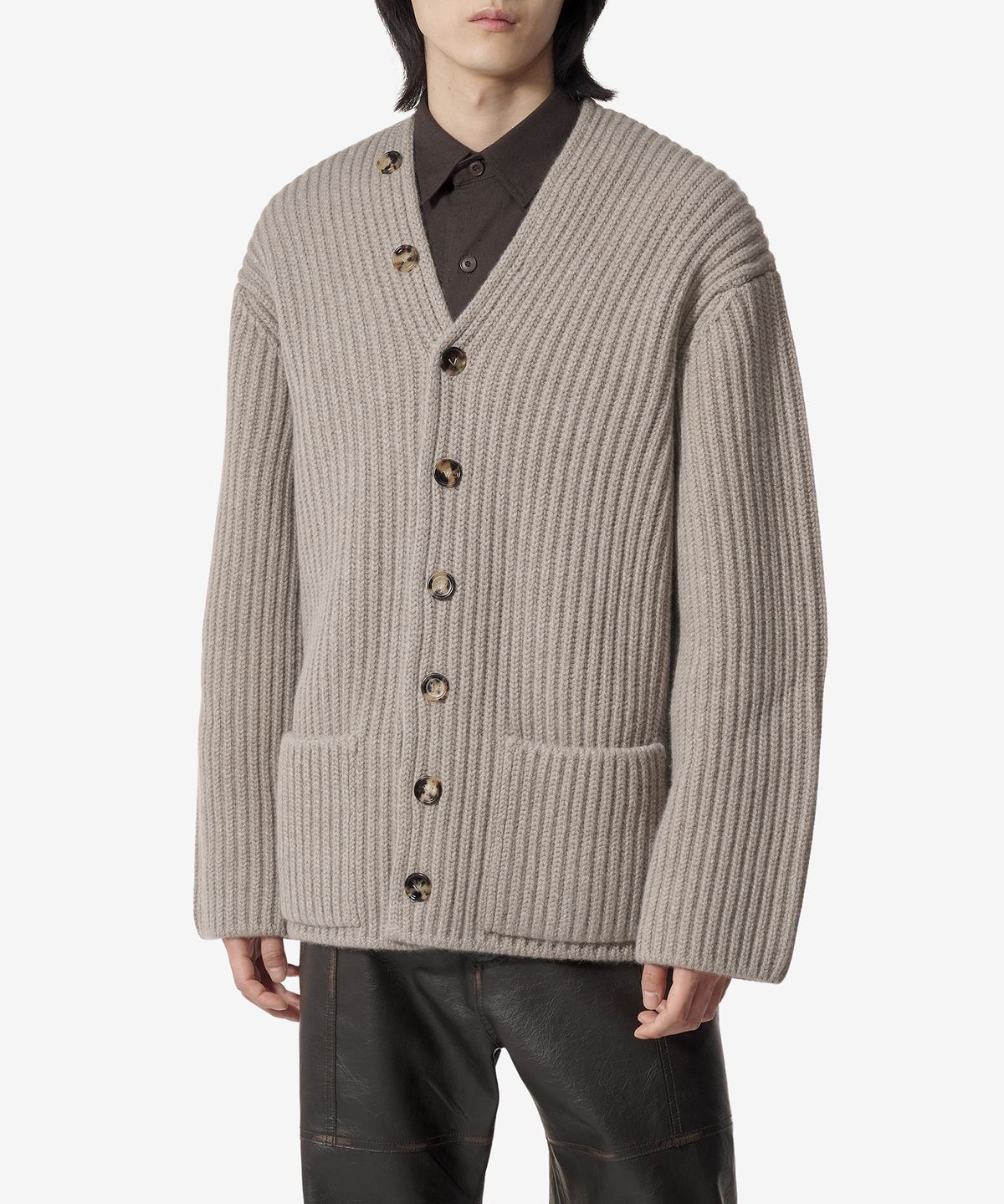 보테가베네타(BOTTEGA VENETA) 영국식 울 및 캐시미어 리브 가디건 - 베이지 / 791688V4AQ09700