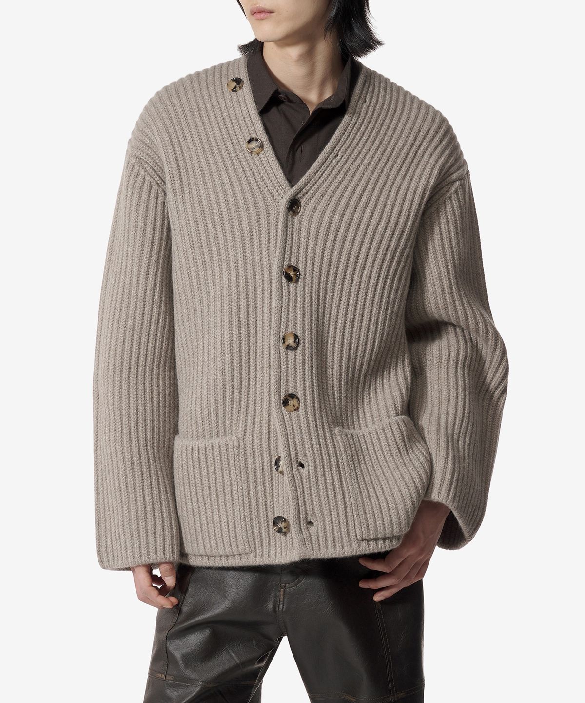 보테가베네타(BOTTEGA VENETA) 영국식 울 및 캐시미어 리브 가디건 - 베이지 / 791688V4AQ09700