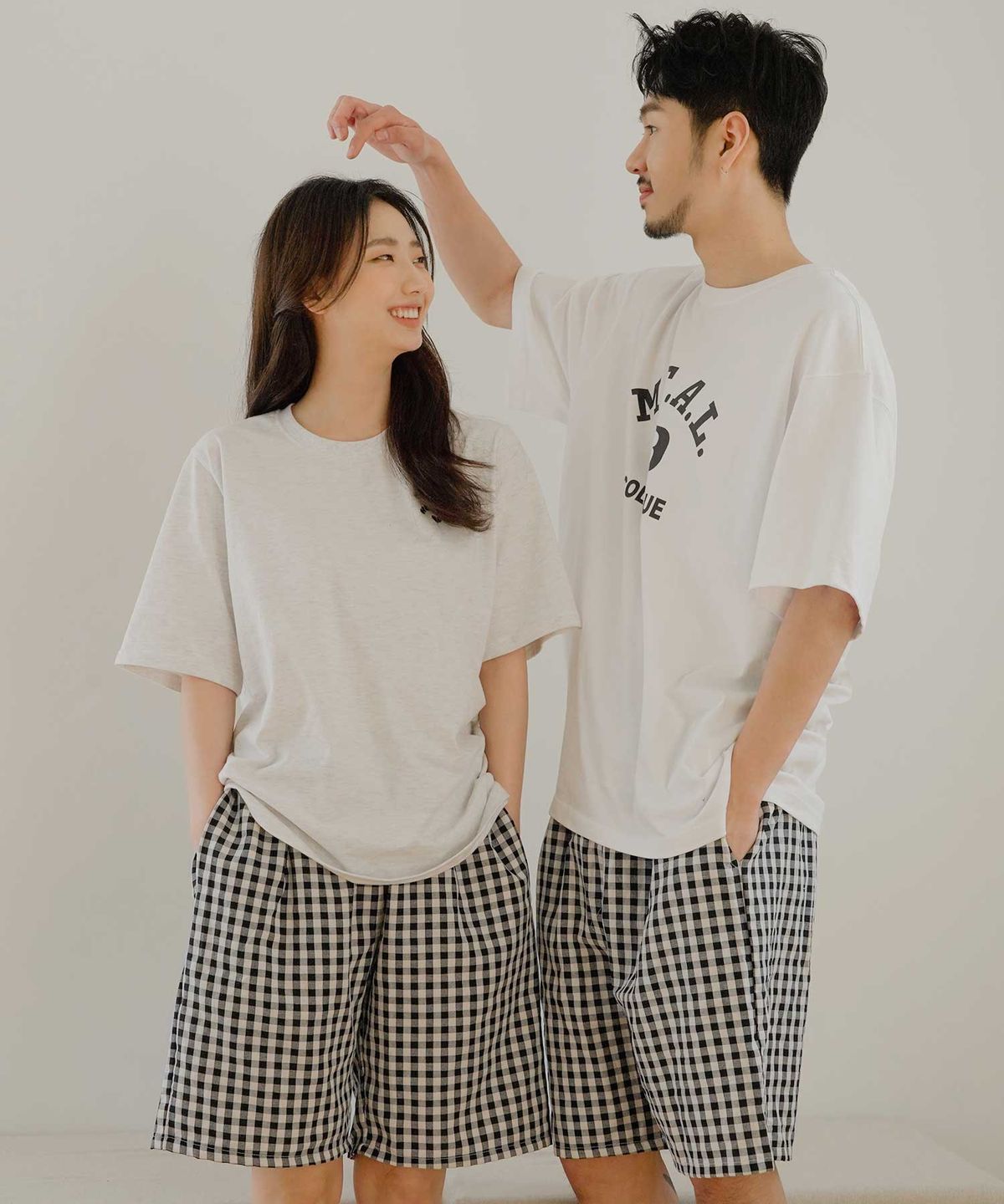 파란(PALAN) 남녀공용 커플 베이직 깅엄체크 5부 파자마 바지 2p