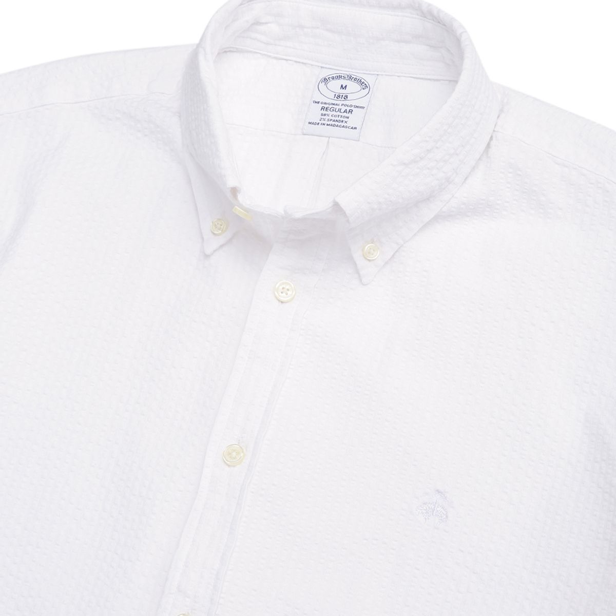 브룩스 브라더스(BROOKS BROTHERS) 레귤러핏 코튼 시어서커 폴로버튼다운 셔츠 (화이트) (BBTPMF0695AES)