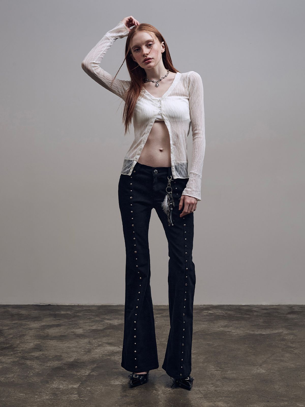 힐다(HILLDA) 웨이브 메쉬 가디건 [아이보리]
