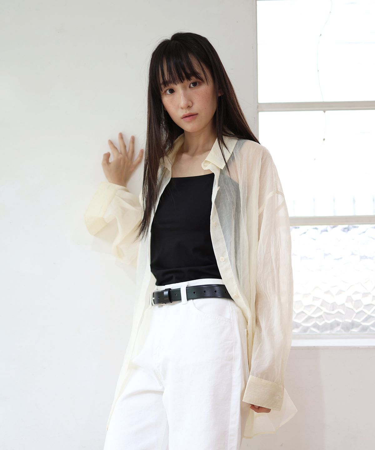 폴앤앨리스(PAUL&ALICE) OVERSIZED SHEER SHIRT / CREAM