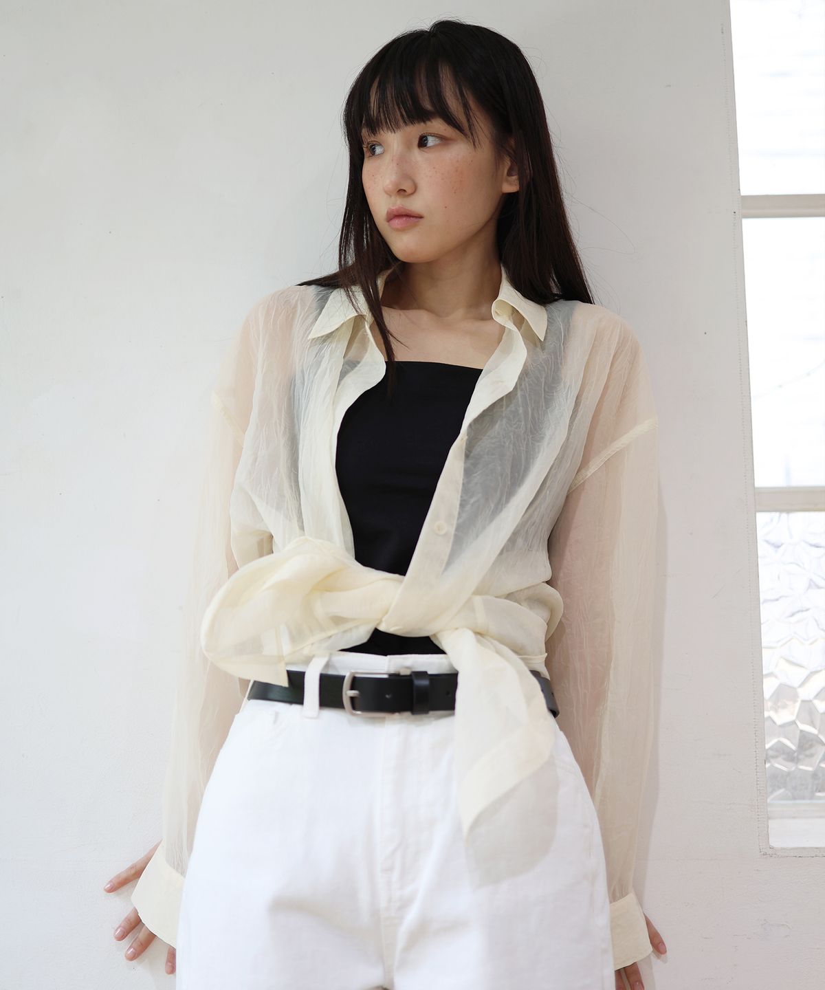 폴앤앨리스(PAUL&ALICE) OVERSIZED SHEER SHIRT / CREAM