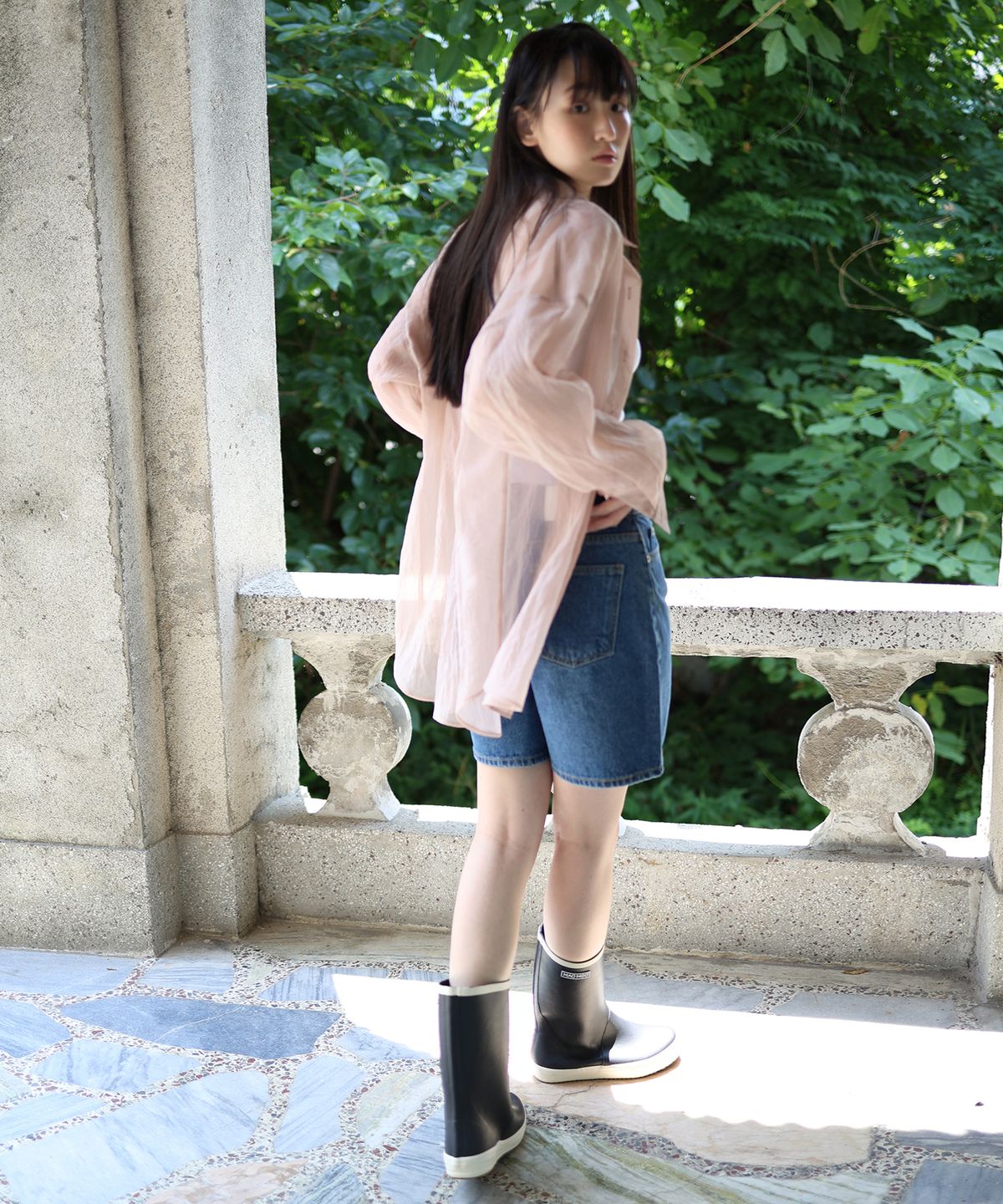 폴앤앨리스(PAUL&ALICE) OVERSIZED SHEER SHIRT / PINK
