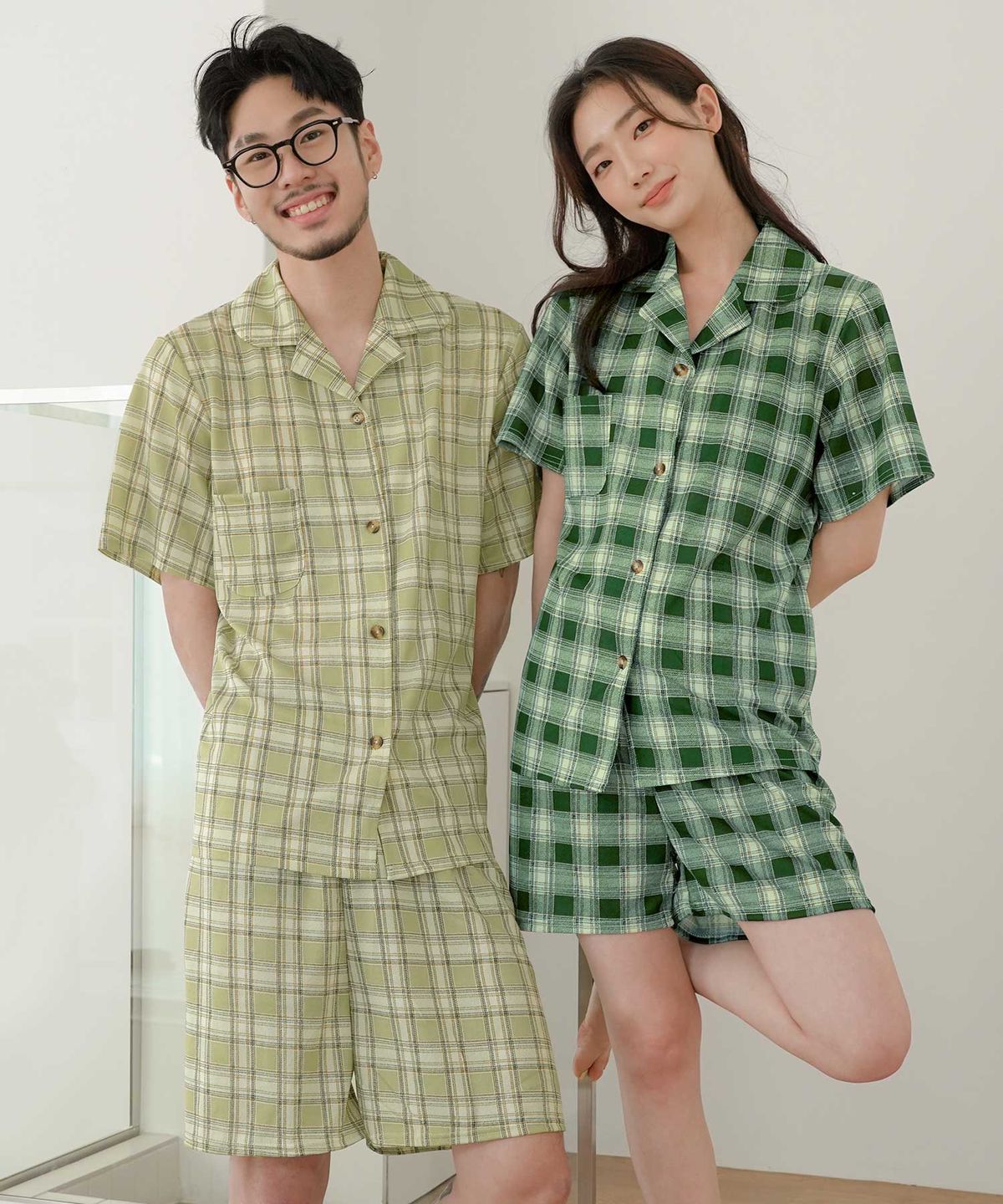 파란(PALAN) 그리너리 체크 커플 잠옷세트