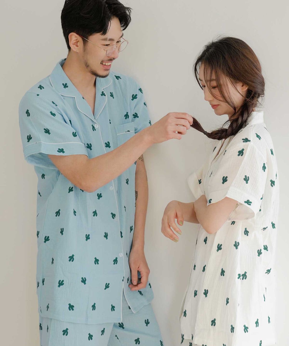 파란(PALAN) 선인장 요루면 반팔 커플 잠옷세트