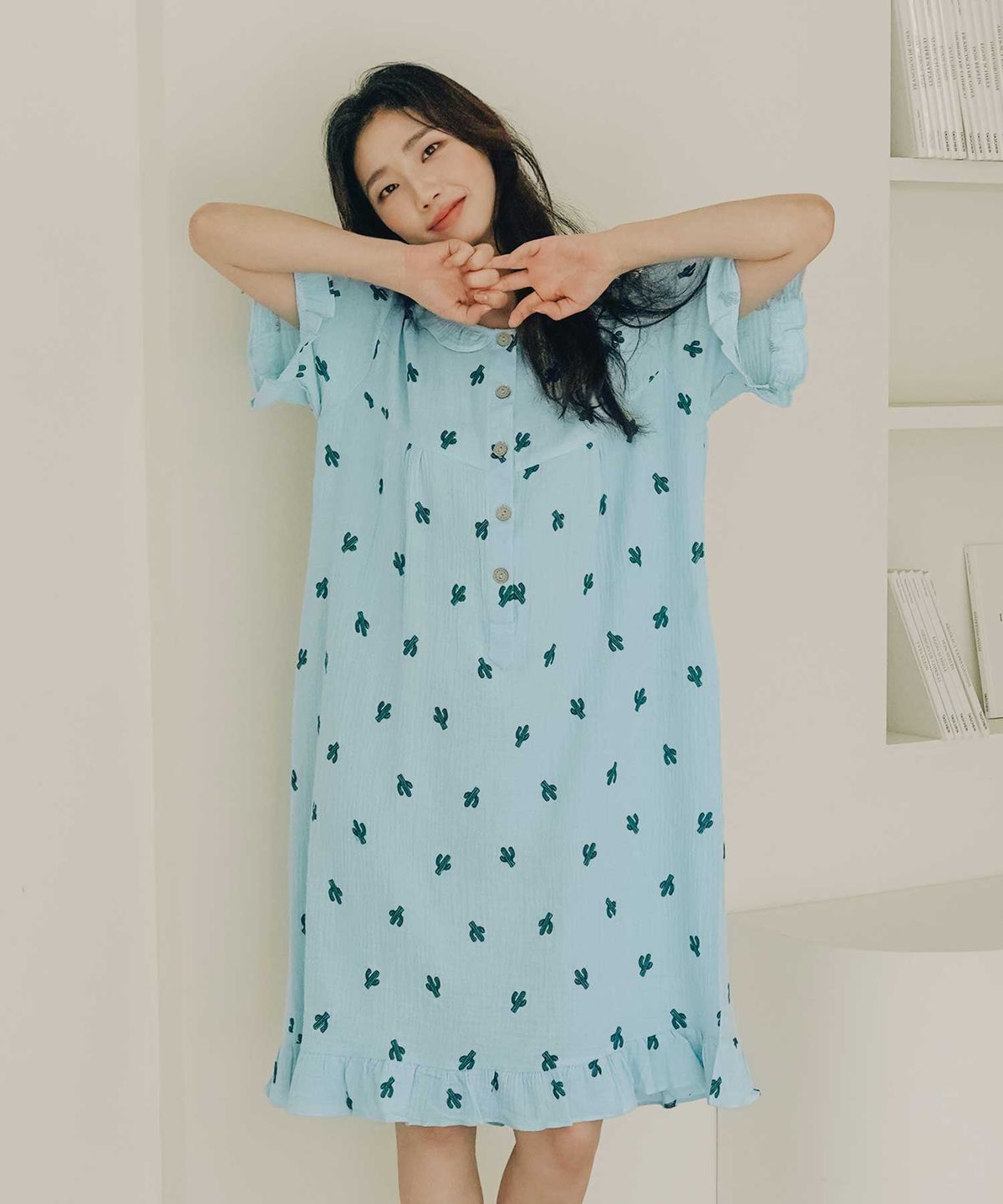 파란(PALAN) 선인장 요루면 반팔 원피스 잠옷