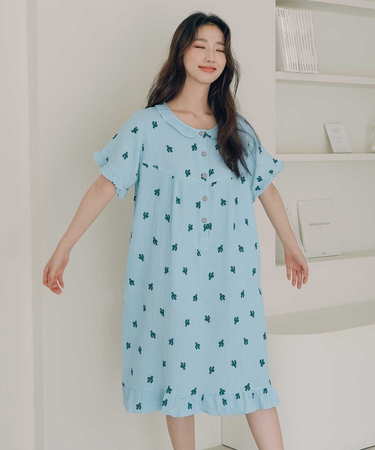 파란(PALAN) 선인장 요루면 반팔 원피스 잠옷