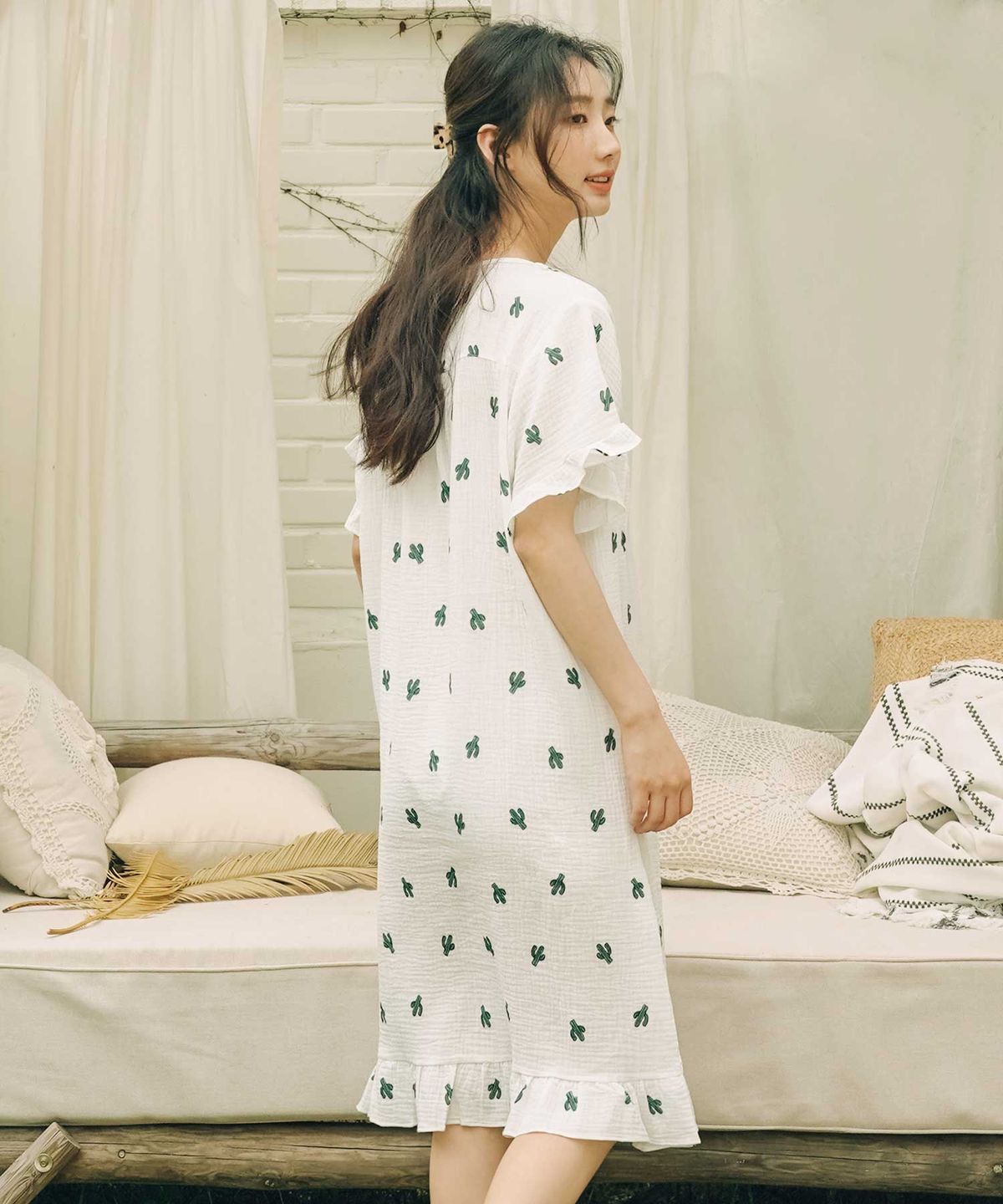 파란(PALAN) 선인장 요루면 반팔 원피스 잠옷