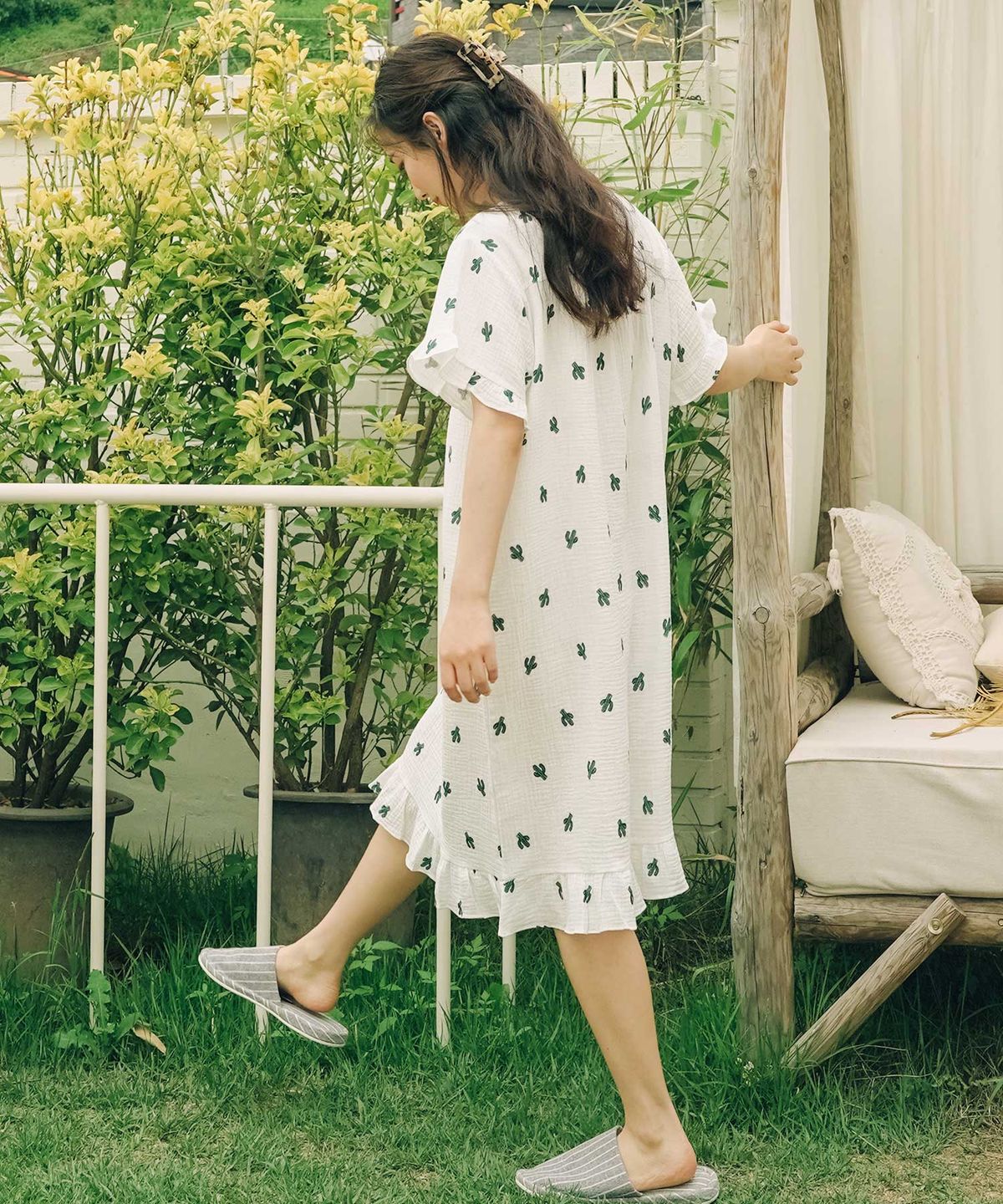 파란(PALAN) 선인장 요루면 반팔 원피스 잠옷