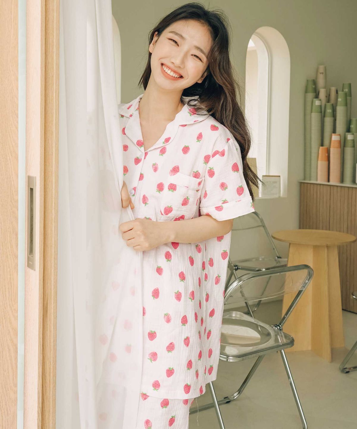 파란(PALAN) 딸기 요루면 반팔 잠옷세트
