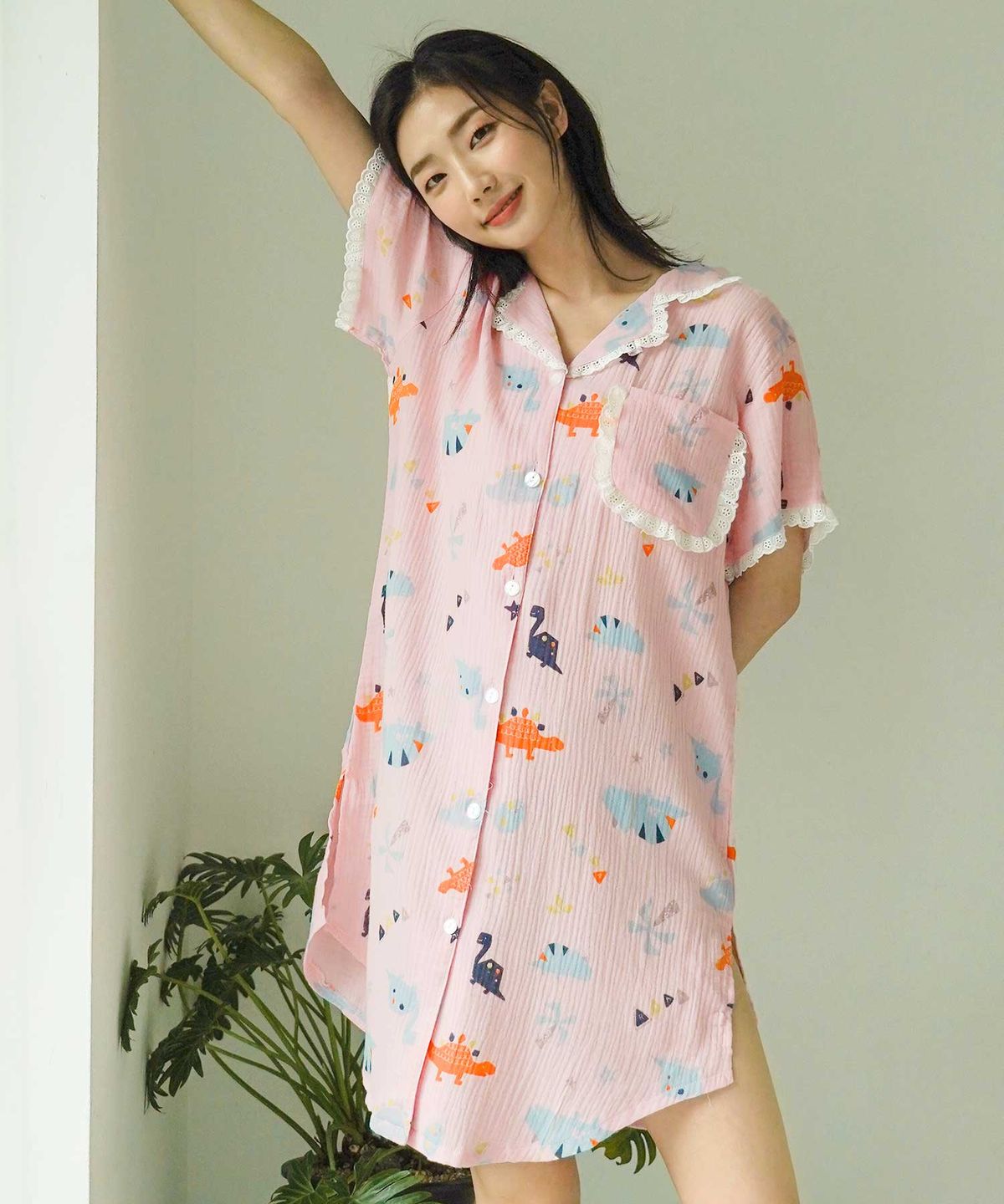 파란(PALAN) 공룡 프릴 단추 원피스 잠옷