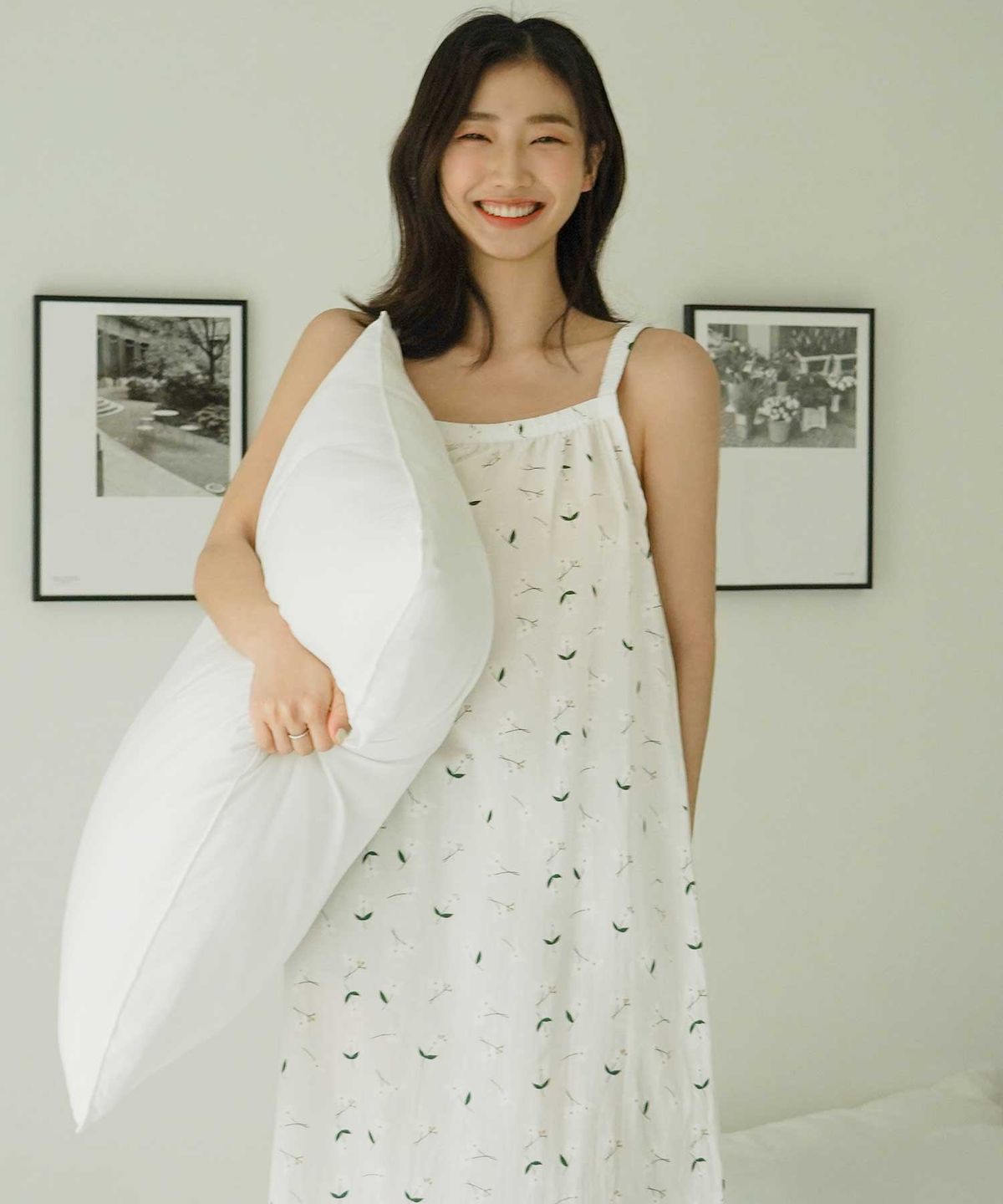 파란(PALAN) 미니플라워 주름 끈 잠옷 원피스
