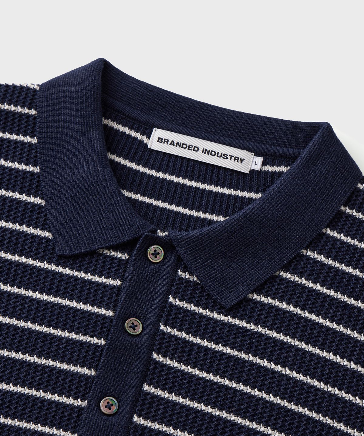 브랜디드(BRANDED) HARD TWIST HOLIDAY POLO KNIT [DARK NAVY STRIPE]