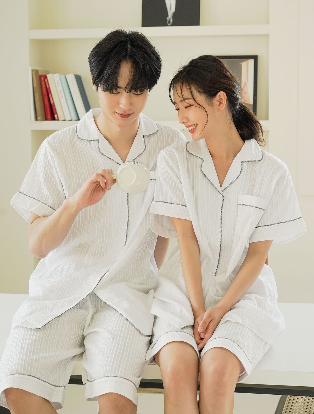 파란(PALAN) 밀크 순면 썸머 커플용 상하의 잠옷세트