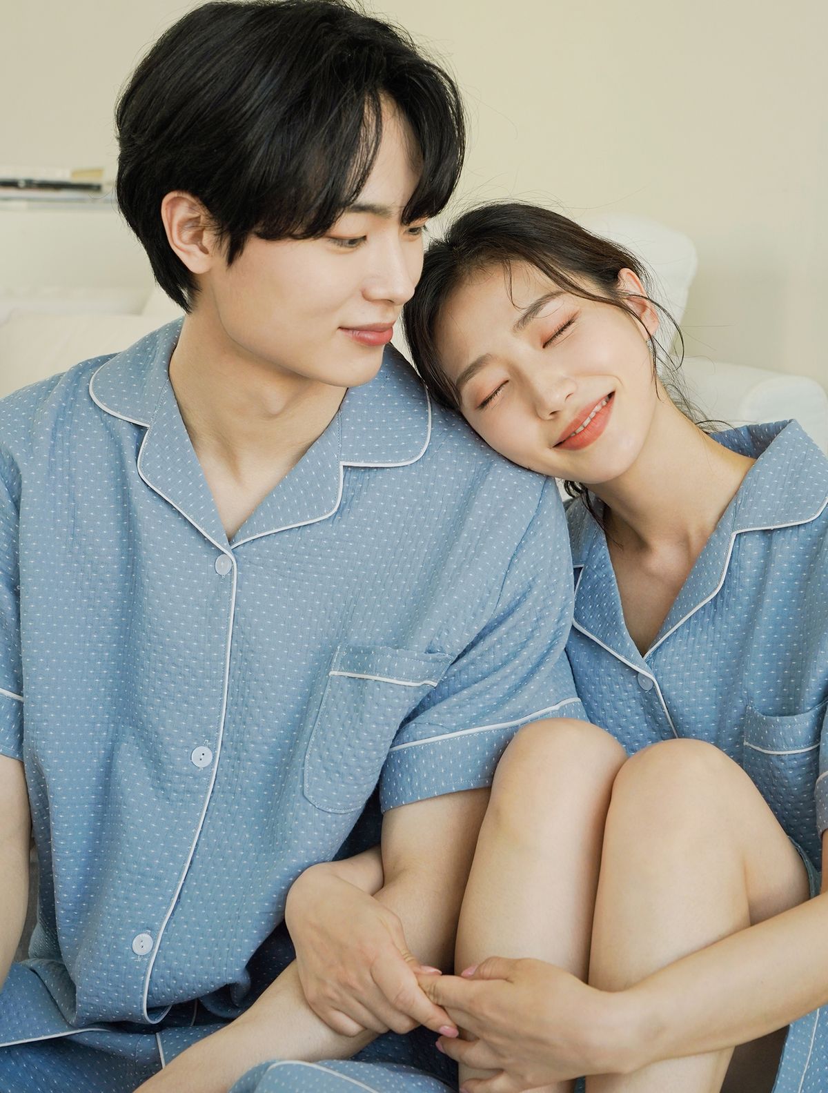 파란(PALAN) 블루 픽셀 반팔 커플 상하세트