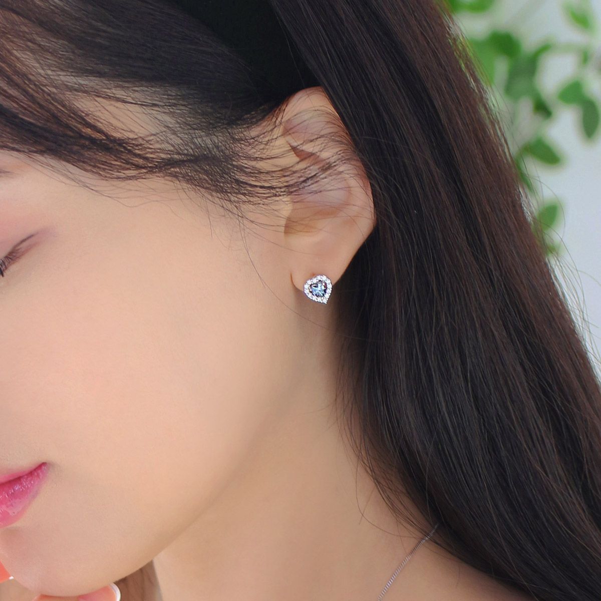 47베이지(47BAG) 925실버 딥블루그린 모이사나이트 하트 귀걸이
