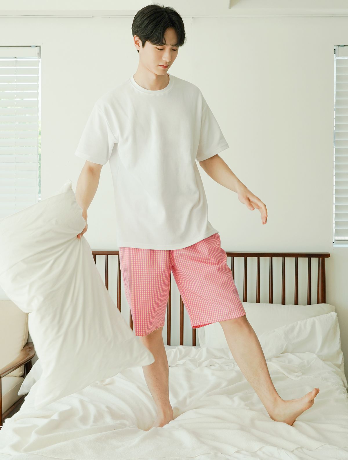 파란(PALAN) 썸머 브리즈 잔체크 커플 5부 잠옷 바지