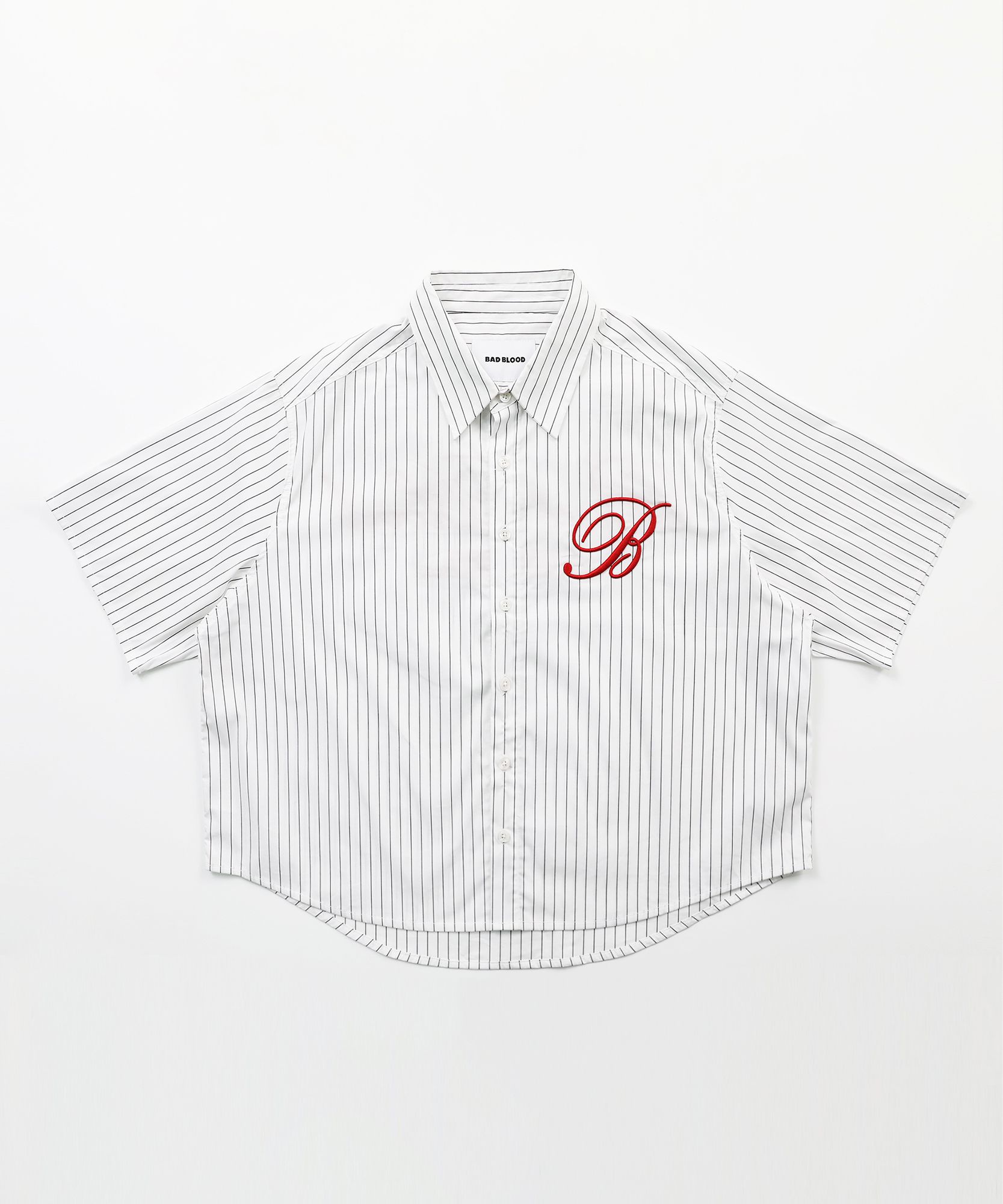 MUSINSA | BADBLOOD Classic Logo Short Sleeve Shirt - White/Stripe