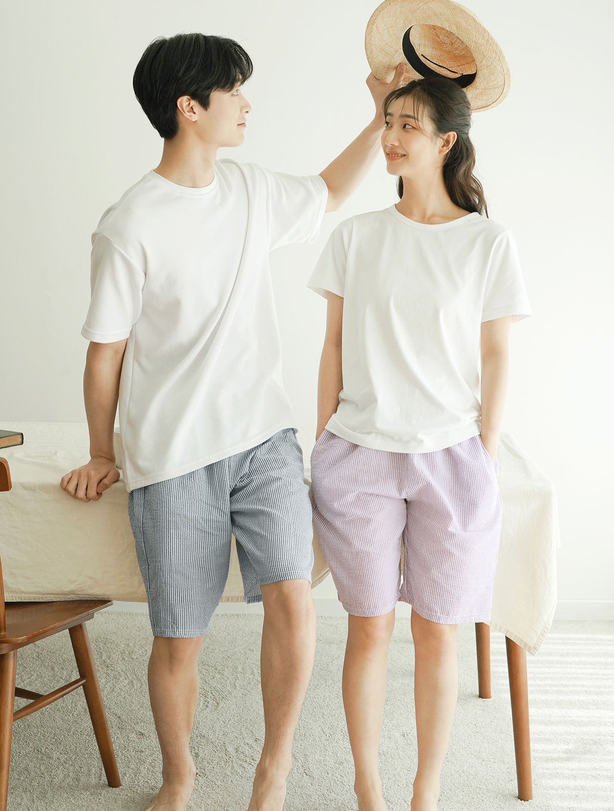 파란(PALAN) 위캔드 스트라이프 지짐이 커플 5부 바지