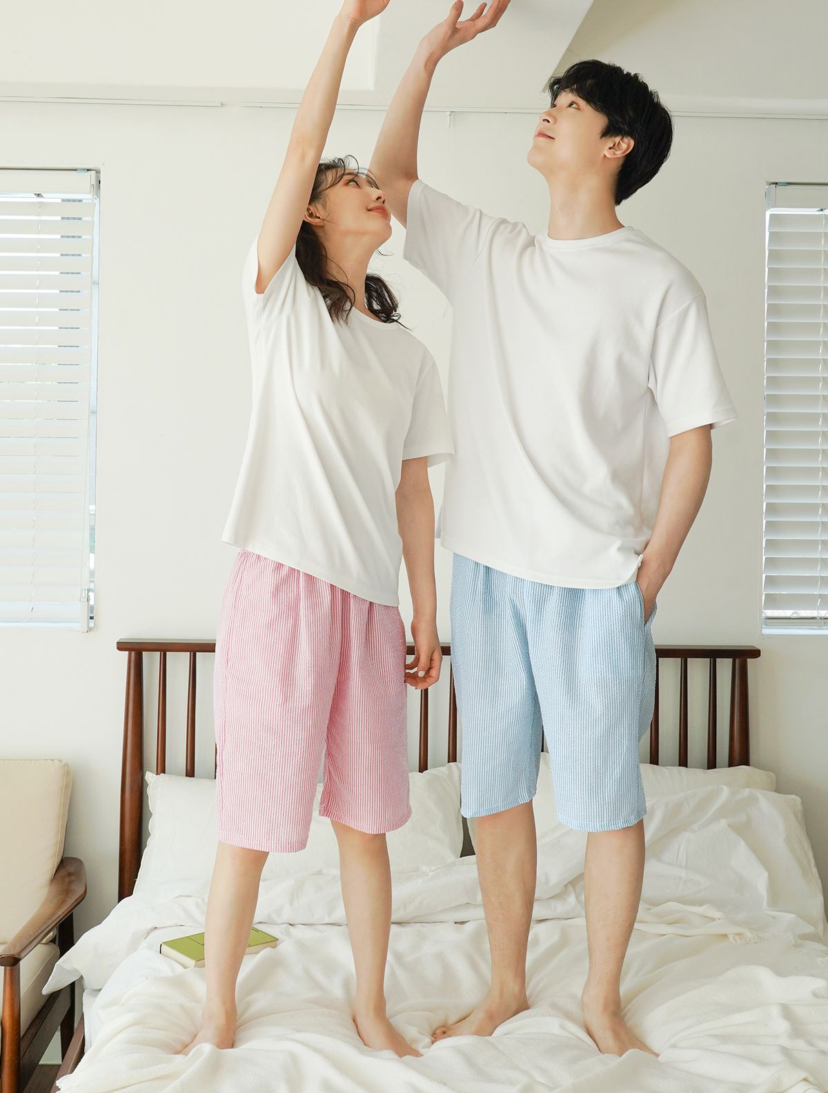 파란(PALAN) 위캔드 스트라이프 지짐이 커플 5부 바지