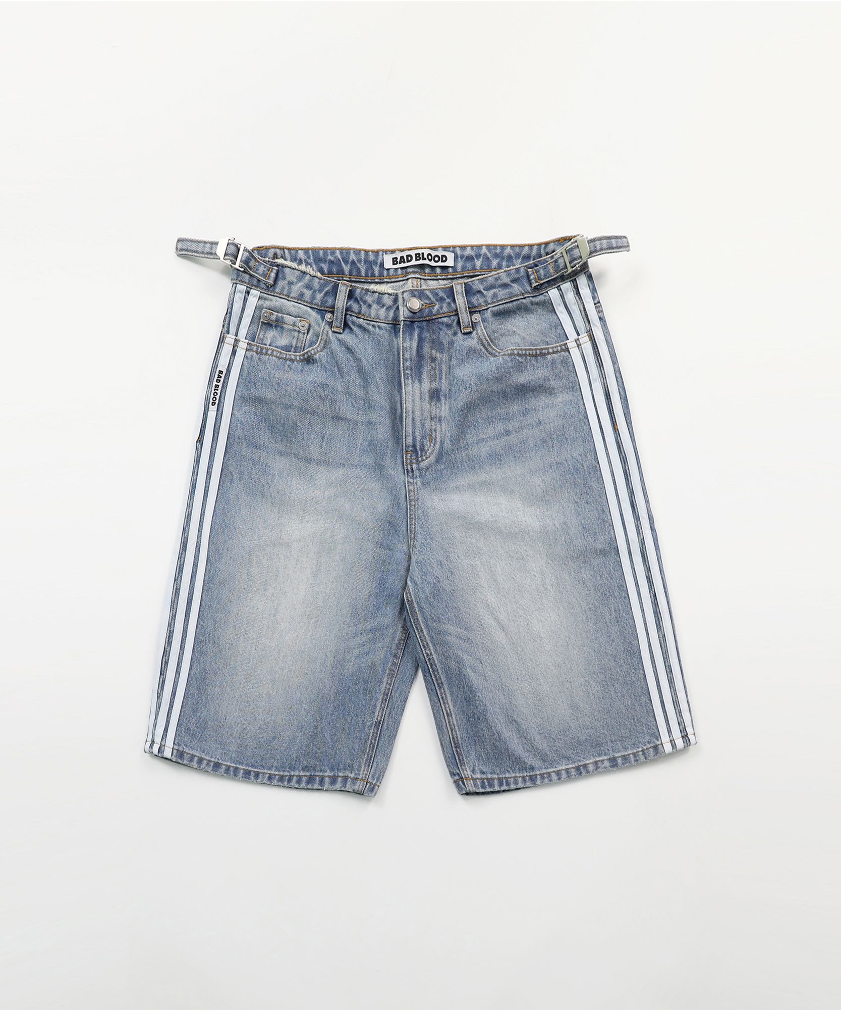 MUSINSA | BADBLOOD Billy Track Bermuda Jeans Exhaust Fit - Blue
