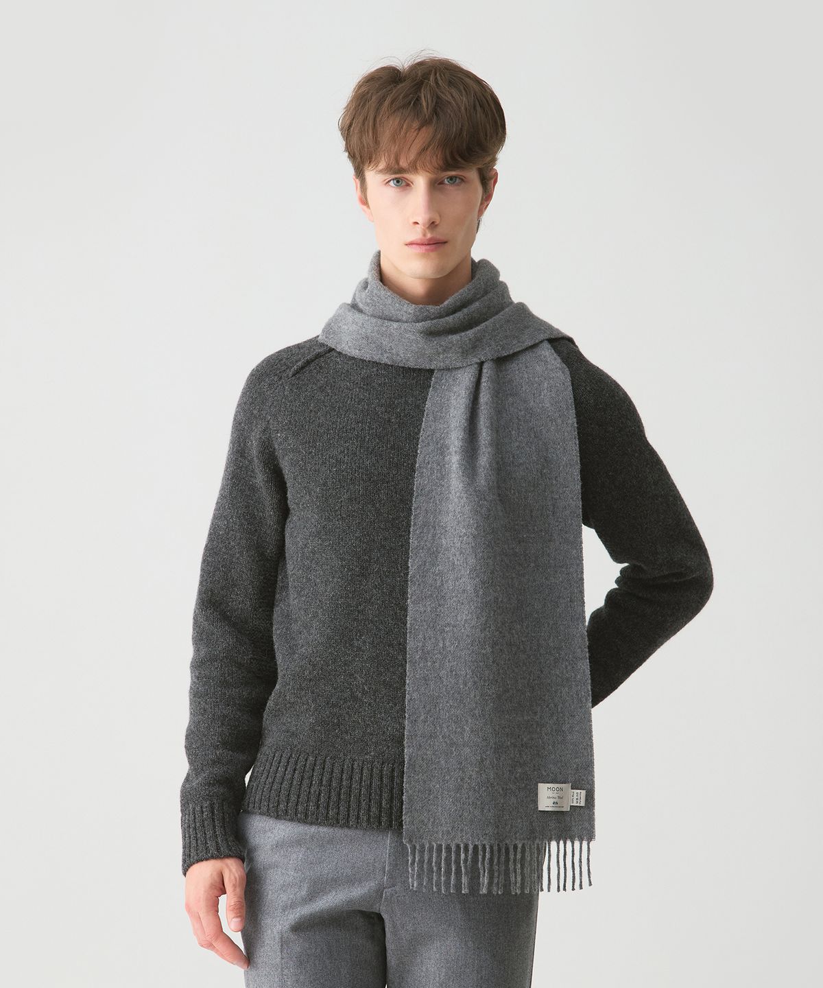 아브라함문(ABRAHAM MOON) 메리노울 머플러 25cm - 그레이