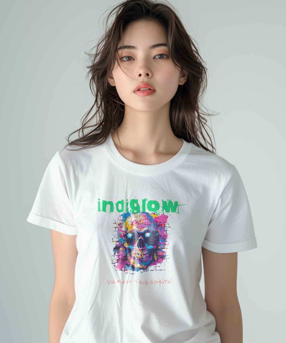 인디글로우(INDIGLOW) 스트릿 아트 해골 벽화 빈티지 티셔츠