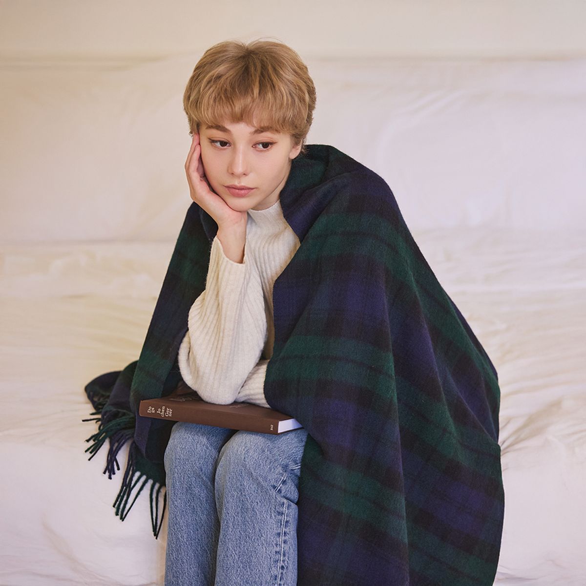 아브라함문(ABRAHAM MOON) 메리노울 숄 70cm - 블랙 워치